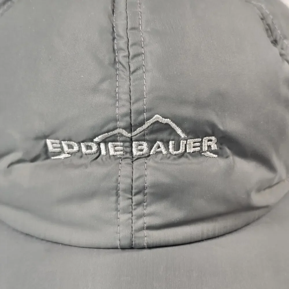 Eddie Bauer Goose Down Gray Fleece Lined Baseball Hat Cap Ear Flaps L/XL